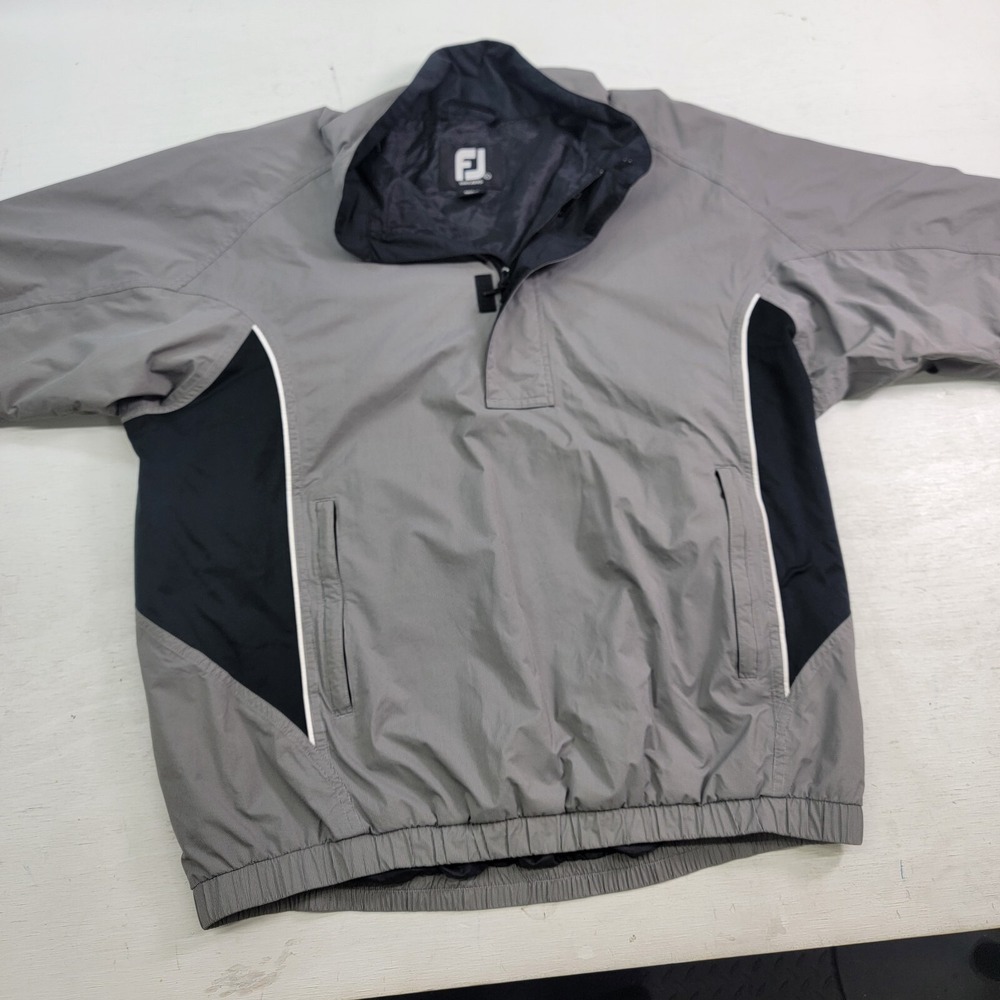 Dryjoys FootJoy Men's Sz Large Black Gray Windbreaker‎ Pullover Jacket Golf EUC
